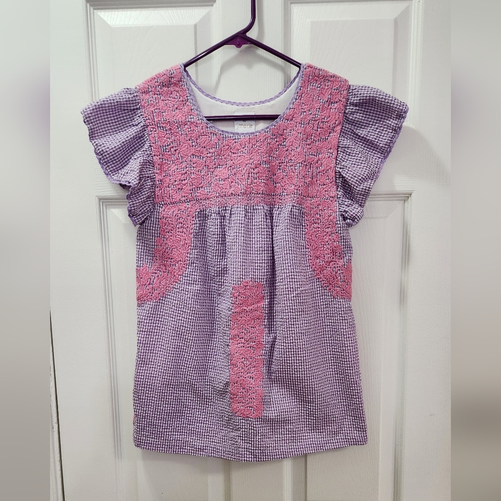J Marie Embroidered Suri Gingham  Seersucker Top